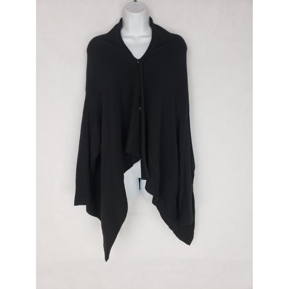 Moyuru Women's Black 100% Wool Asymmetrical Knit Sleeved Poncho Cardigan Size S